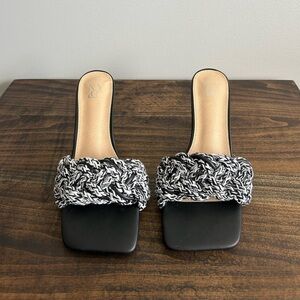 New York & Company Black and White Braided Sandals, Size 6.5